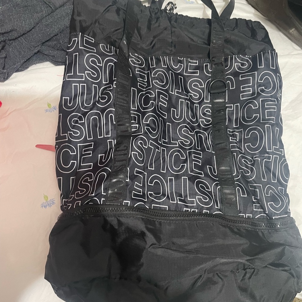 Justice Black and White Logo Backpack with cooler on bottom